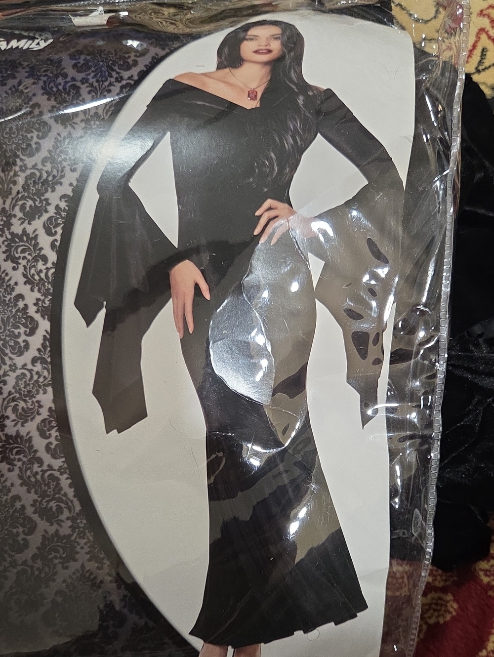 Morticia Addams Costume Dress with Wig - Black - Picture 2 of 4